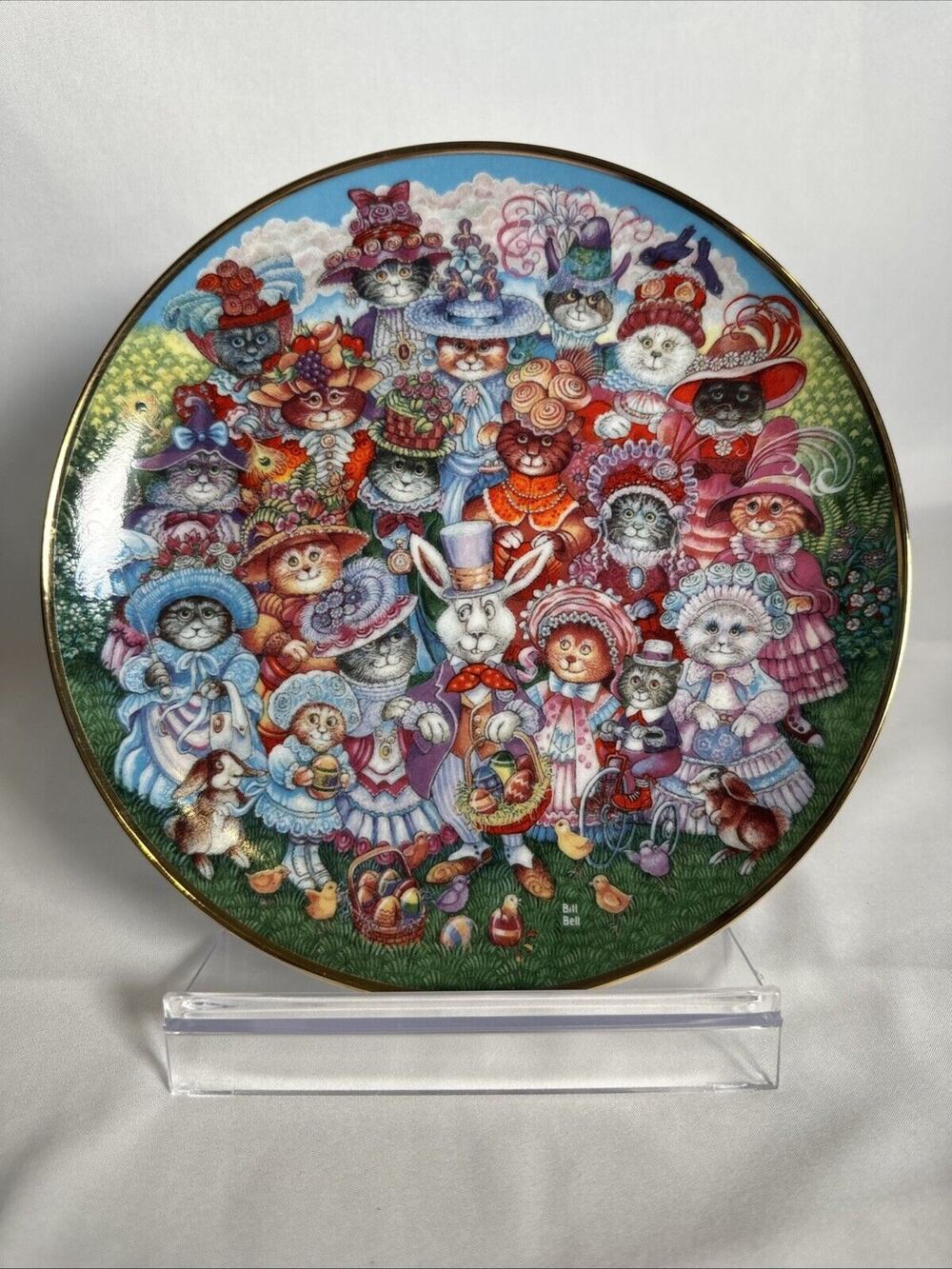 Franklin Mint Bill Bell 'Easter Purrade' Collectible Plate Holiday Bunny Cats EU
